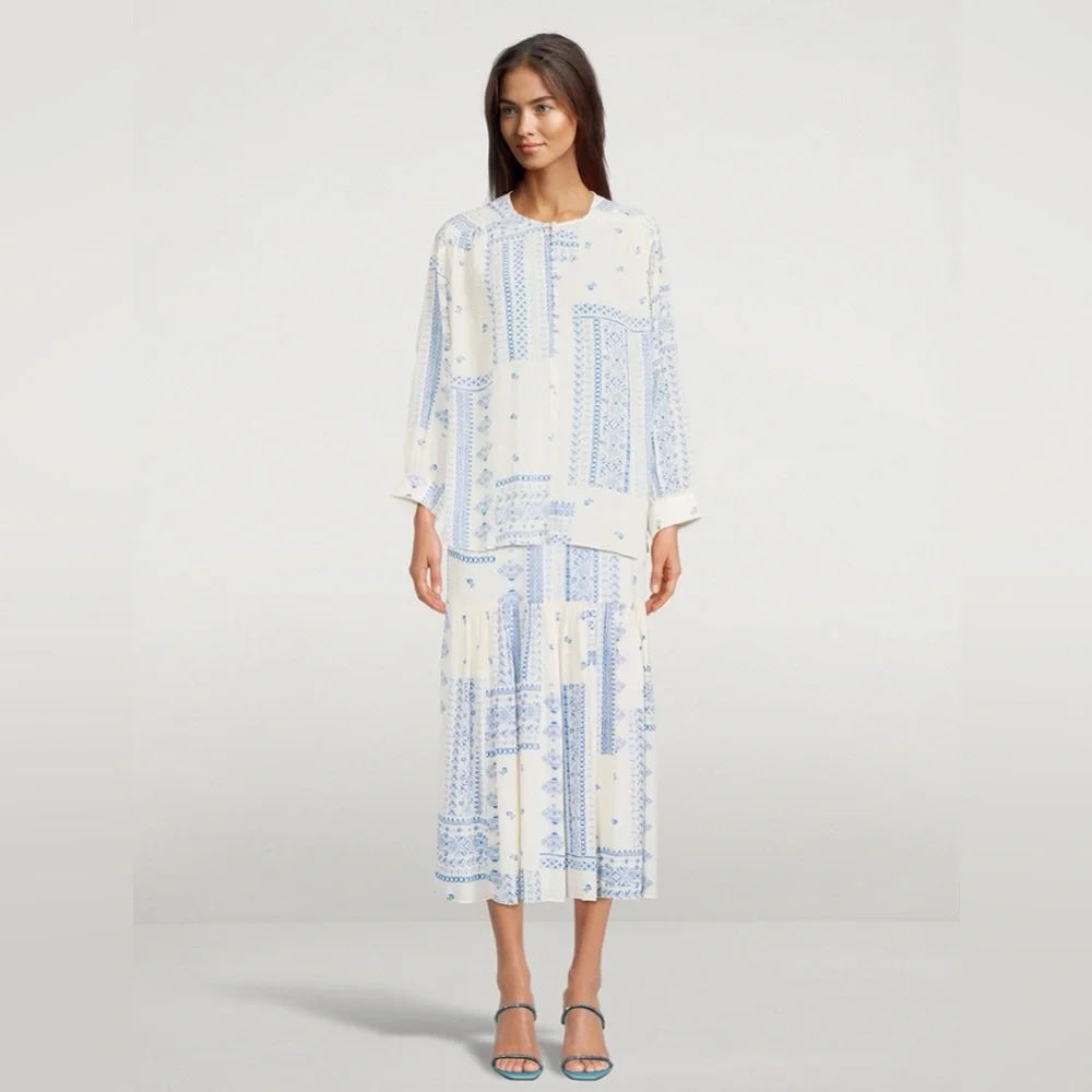 ba&sh Cream Blouse with Blue Floral Print - Picture 9 of 16